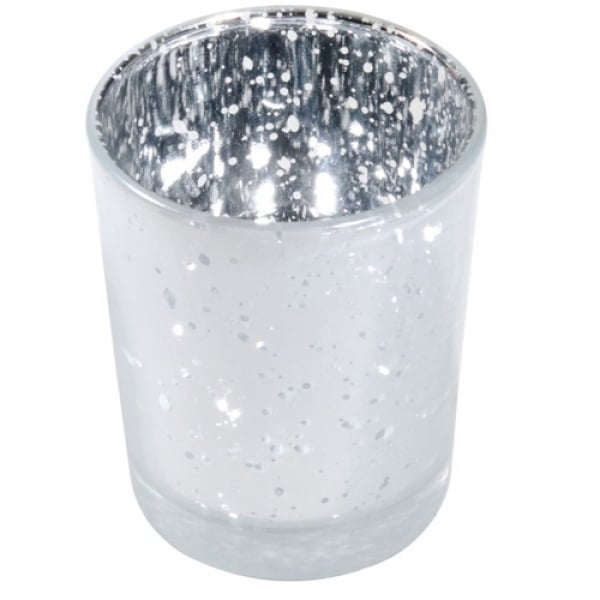 Teelichtglas in Silber matt, innen verspiegelt, 67 mm.