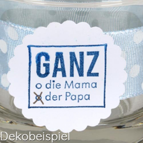 Teelichtglas Taufe, Babyparty, Band in Hellblau mit auswählbarem Spruch, 65 mm.