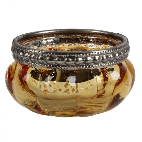 Teelichtglas Vintage in Gold verspiegelt mit Metallrand in Antik-Gold, 60 mm