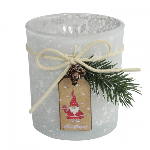 Teelichtglas Weihnachten mit Verzierung, in Weiß, 79 mm.