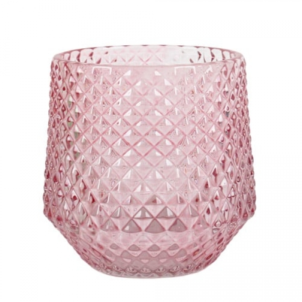 Glas Windlicht Vintage, konisch, Diamant in Rosa,  80 mm.