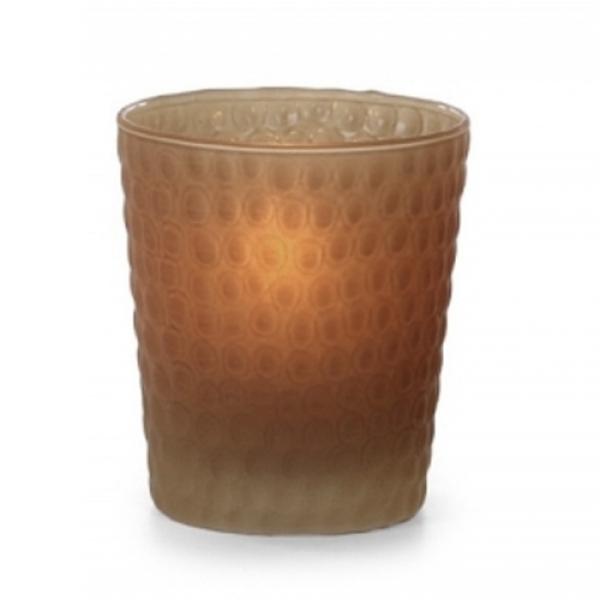 Teelichtglas, Windlicht konisch mit Noppen in Braun, 85 mm.