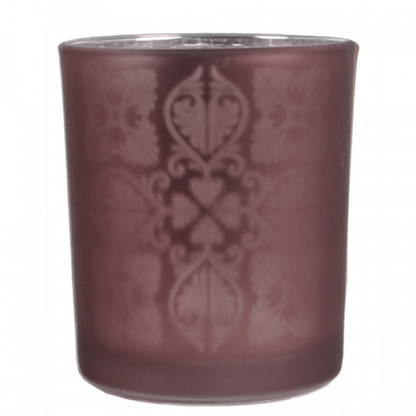 Teelichtglas Ornamente in Mauve matt, verspiegelt, 83 mm.