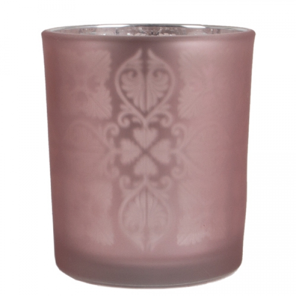 Teelichtglas Ornamente in Hellrosa matt, verspiegelt, 83 mm.