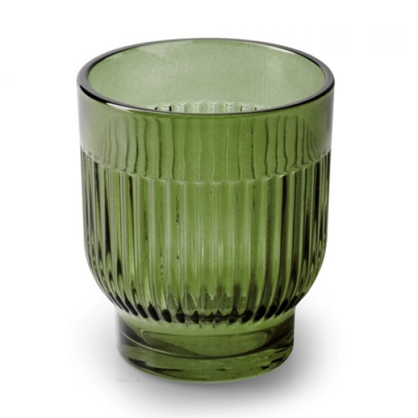 Teelichtglas, Windlicht Dex mit Streifen in Grün, 83 mm.