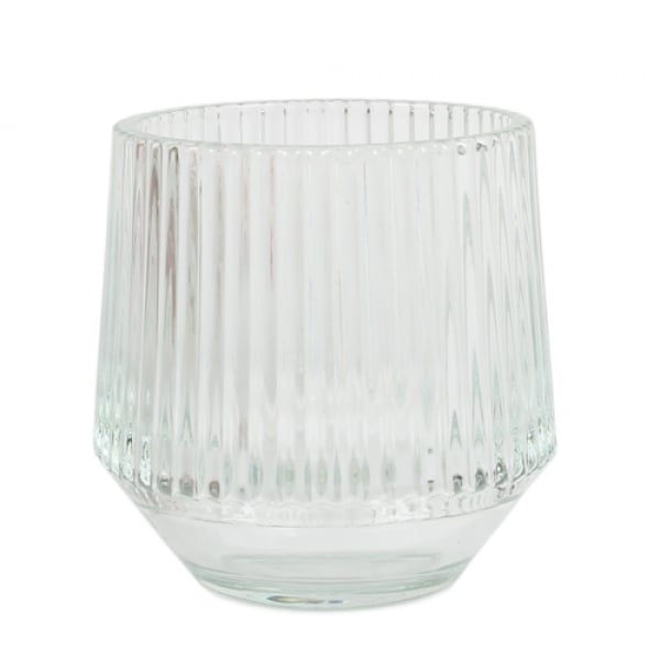 Glas Windlicht Vintage, konisch, gestreift, klar,  80 mm.