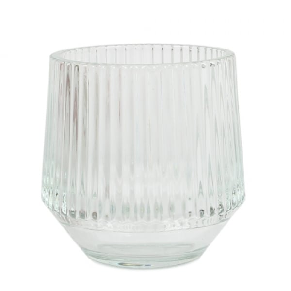 Glas Windlicht, konisch, gestreift, klar,  80 mm.