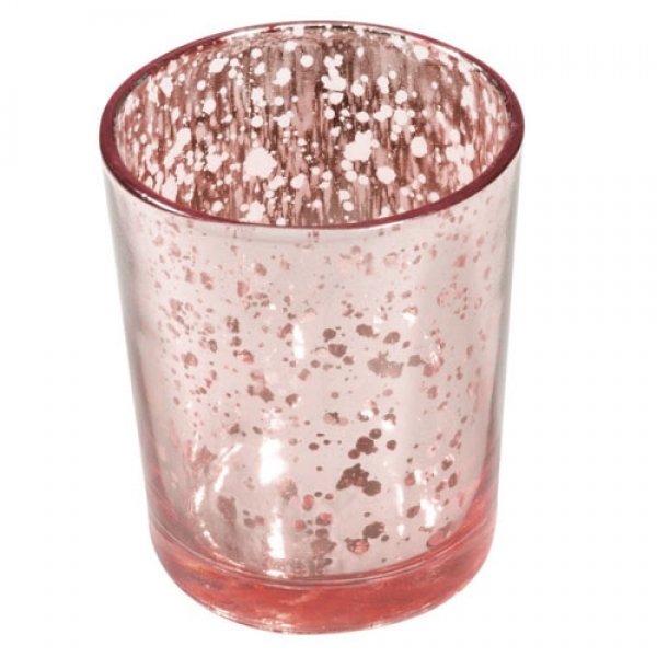 Teelichtglas in Rosé/Silber verspiegelt, 67 mm.