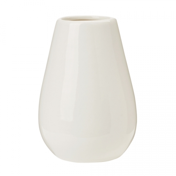 Kleines Keramik Tisch Väschen oval, Design I in Weiß glasiert, 85 mm.