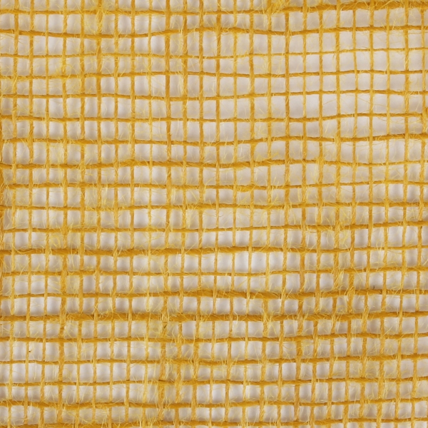 Nahaufnahme von dem Jute Tischband, schmal, grobmaschig in Senfgelb, 15 cm.