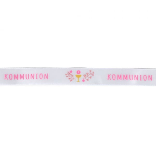 20 Meter Tischband, Schleifenband -Kommunion- in Weiß/Rosa-Pink, 15 mm