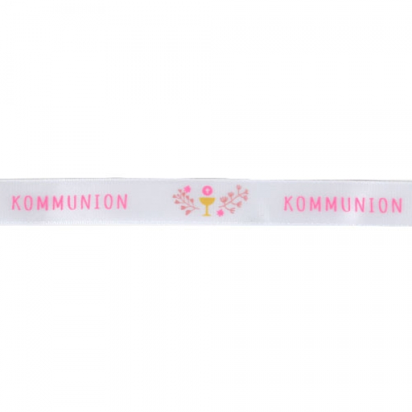 20 Meter Tischband, Schleifenband -Kommunion- in Weiß/Rosa-Pink, 15 mm