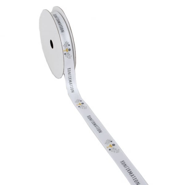 20 Meter Tischband, Schleifenband -Kommunion- in Weiß/Grau, 15 mm