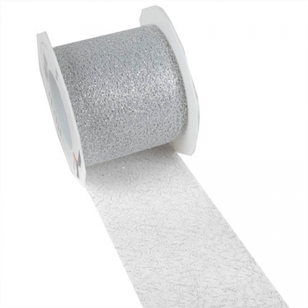 20 Meter Tischband Lace in Silber, 75 mm.