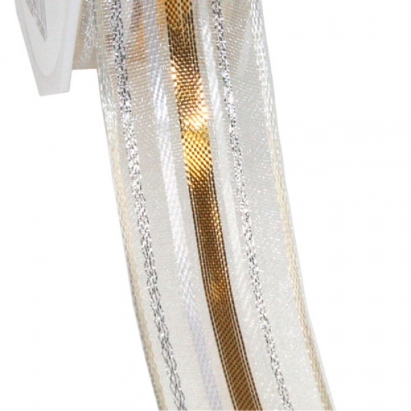 20 Meter Tischband, Schleifenband, Madagaskar in Gold/Creme, 25 mm.