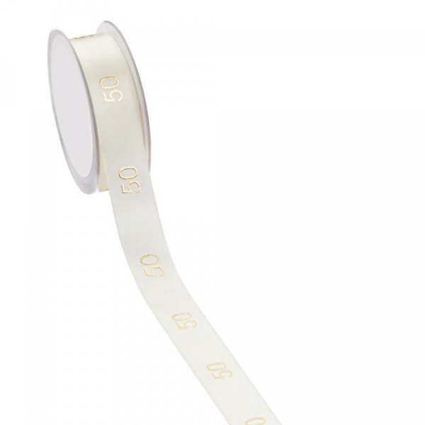 20 Meter Tischband Goldene Hochzeit, -50- in Creme/Gold, 25 mm.