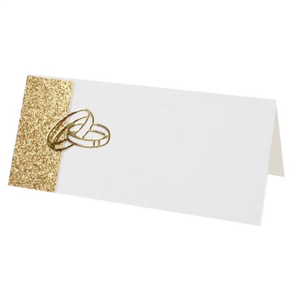 Tischkarte Goldene Hochzeit, Hochzeit, Eheringe in Gold/Weiß.