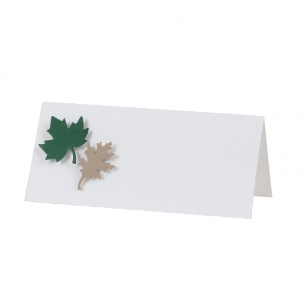 Tischkarte Herbst, Blätter in Braun/Grün.