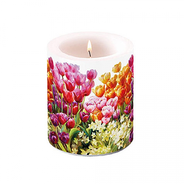 Tischkerze Bunte Frühlingsblumen, 90 mm.