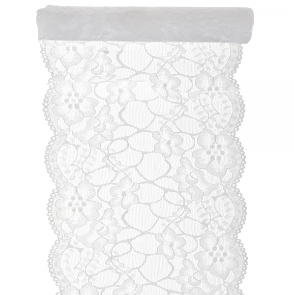 3 Meter Tischläufer Hochzeit, Spitze in Weiß, 18 cm breit.