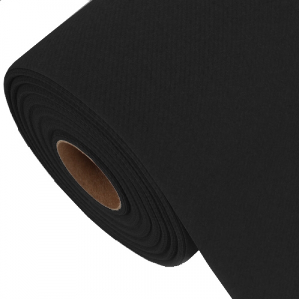 Detailaufnahme Airlaid Tischläufer in Schwarz, 40 cm Breite.