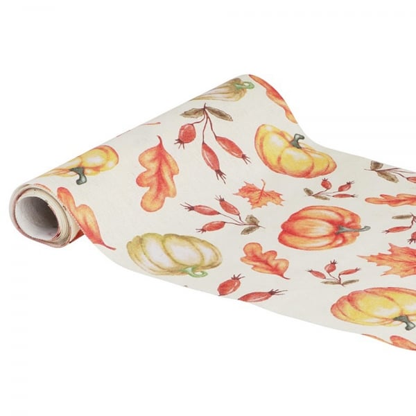 3 Meter Leinen-Optik Tischläufer Herbst Vielfalt mit Kürbissen, 28 cm.