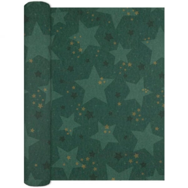 2,5 Meter Airlaid Papier Tischläufer Weihnachten, Starshine in Dunkelgrün, 33 cm.