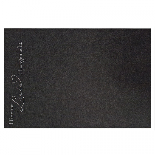 Filz Tischset -Liebe Hausgemacht-, Schrift seitlich, in Dunkelgrau meliert, 45 x 30 cm.