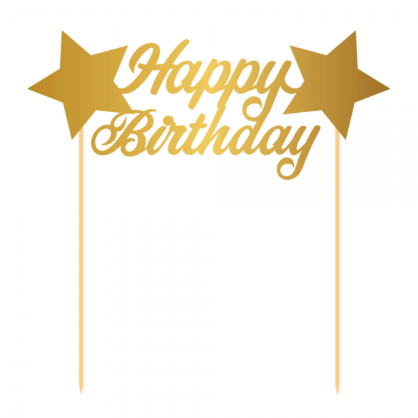 Tortendeko Geburtstag, Kuchentopper -Happy Birthday- in Gold, 16,5 cm.
