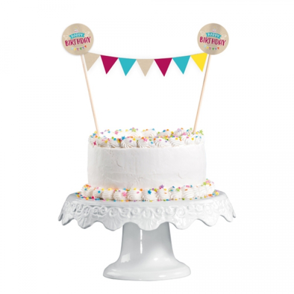 Kuchenaufsatz - Cake Topper, Geburtstag - Happy Birthday-, Wimpelkette