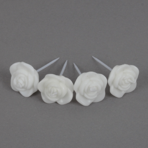 4 kleine Rosen Kerzen in Weiß, 60 mm.