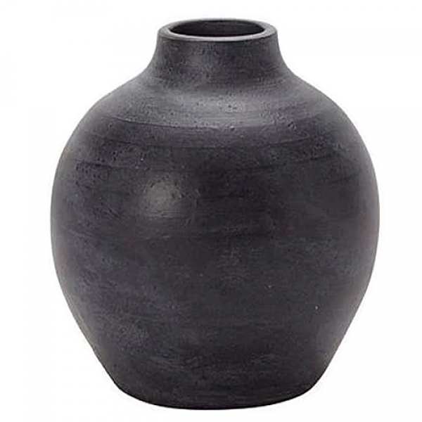 Keramik Vase, bauchig in Dunkelgrau, 14 cm.