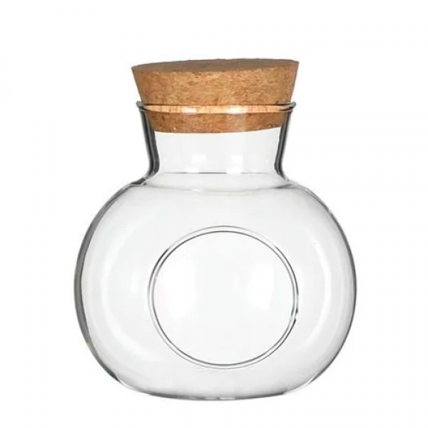 Deko Glasflasche mit Korken, oval, 18 cm