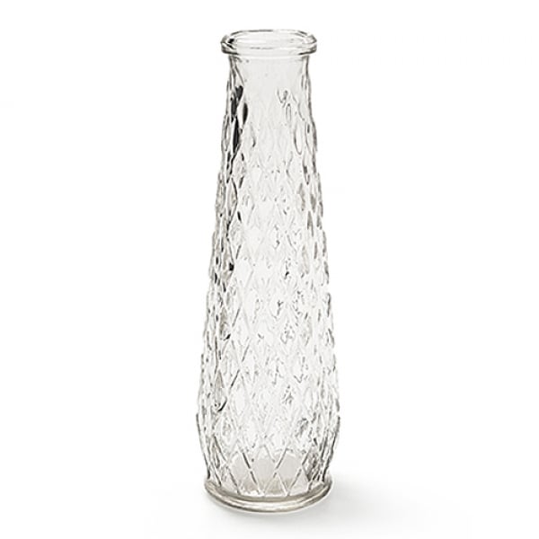 Glas Vase konisch, schmal, gemustert, klar, 22 cm.