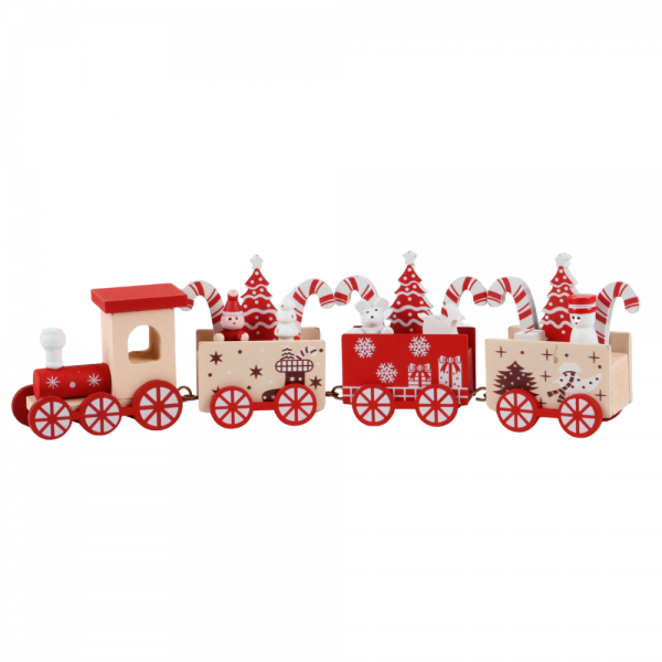 Holz Weihnachtsdeko Lokomotive in Rot, 24 cm.