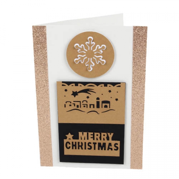 Grußkarte, Weihnachtskarte -Merry Christmas-, Bethlehem in Braun/Schwarz.