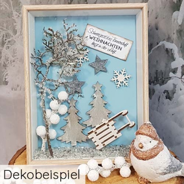 Dekobeispiel für Weihnachtskärtchen -Kerzenschein und Christlaterne-, zum Verzieren von Geschenken.