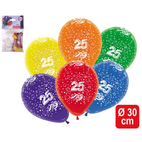 5er Pack Zahlenluftballons 25, Geburtstag, Jubiläum, bunt.