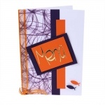 Menükarte zur Kommunion oder Konfirmation in Orange, Aubergine