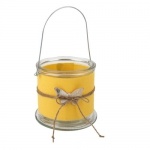 Glas Windlicht mit Schmetterling aus Birkenrinde in Gelb, 12 cm