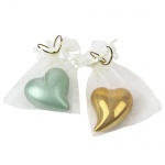 Gastgeschenk Organzasäckchen in Creme mit Keramik Herz in 9 Farben