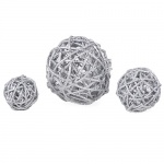 3er Set Rattan Kugeln in Silber Glitzer