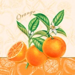 20er Pack Servietten Orangen mit Blütenzweig 33 x 33 cm