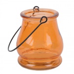 Glas Windlicht in Orange zur Gartendeko