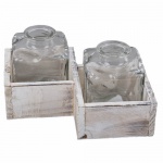 2 Glas Väschen in der Holzbox, 10 cm