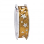20 Meter Tischband, Geschenkband Stern in Gold/Weiß, 25 mm