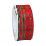 20 Meter Weihnachtsband, Geschenkband Nottingham in Rot/Grün, 40 mm
