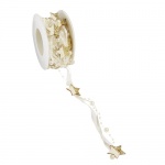 5 Meter Tischband Weihnachten mit Perlen und Sternen in Creme/Gold Glitzer