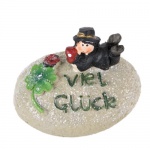 Silvester Schornsteinfeger Glücksstein mit Kleeblatt, Marienkäfer