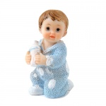 Kleiner Deko Baby Junge mit Babyflasche in Hellblau, 55 mm